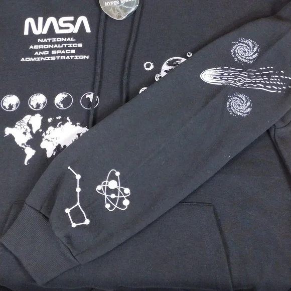 NWT Hyper Space NASA Casual Pullover Cotton Streetwear Black Graphic Hoodie - Picture 16 of 16